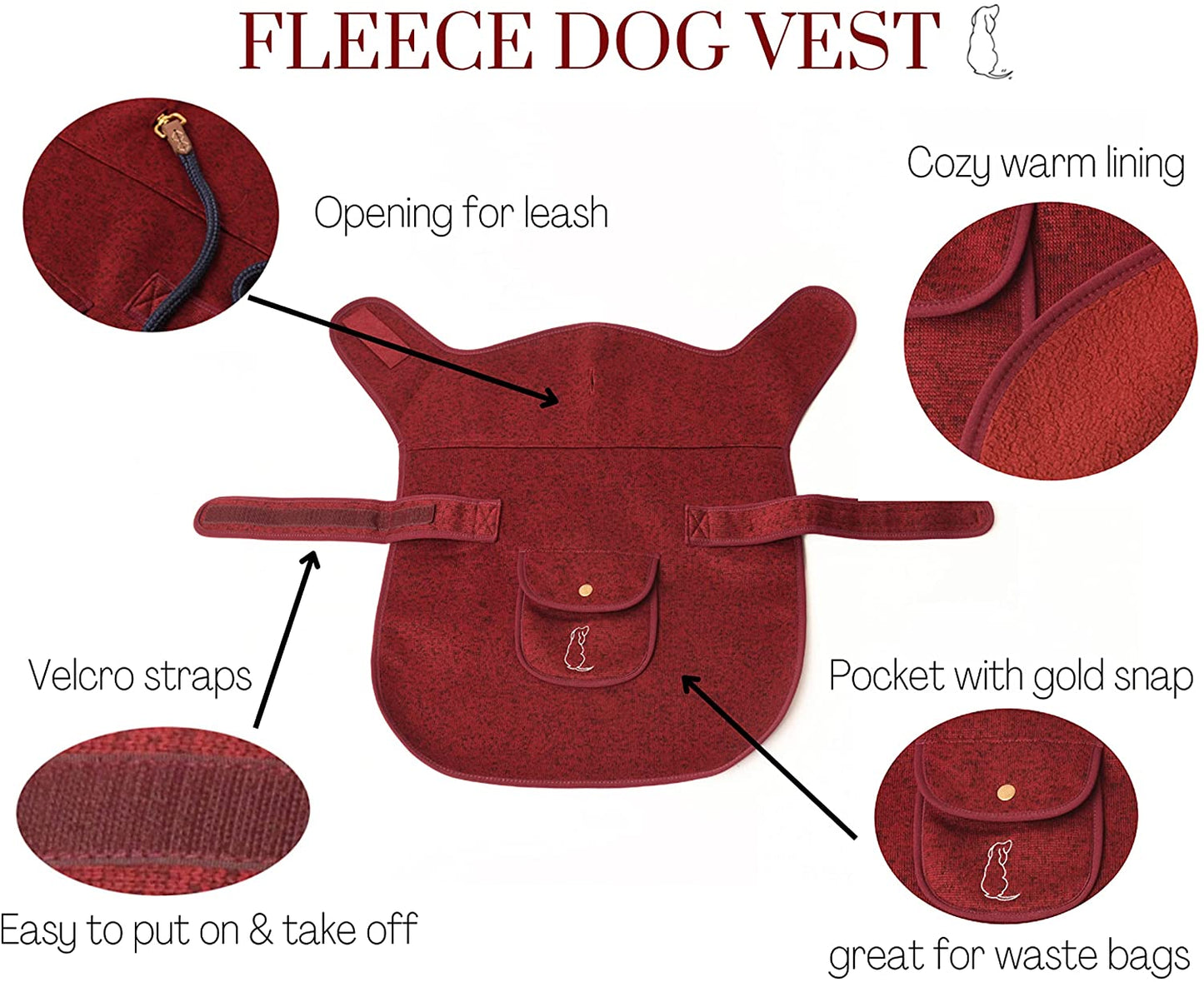 Kendall Wags Dog Winter Coat - Premium Maroon Red Fleece Dog Sweater Vest. Adjustable, Luxury & Soft for Pets of All Breeds and Sizes Large Medium Small Animals & Pet Supplies > Pet Supplies > Dog Supplies > Dog Apparel Kendall Wags   