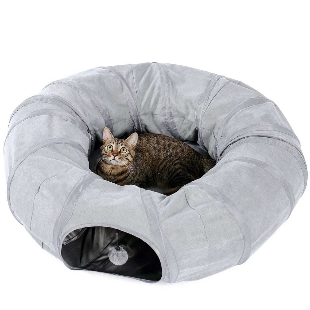 Pawzroad Cat Tunnel with Soft Cushion 2-In-1 Collapsible Hideaway round Shape,Gray Animals & Pet Supplies > Pet Supplies > Cat Supplies > Cat Toys PAWZ Road   