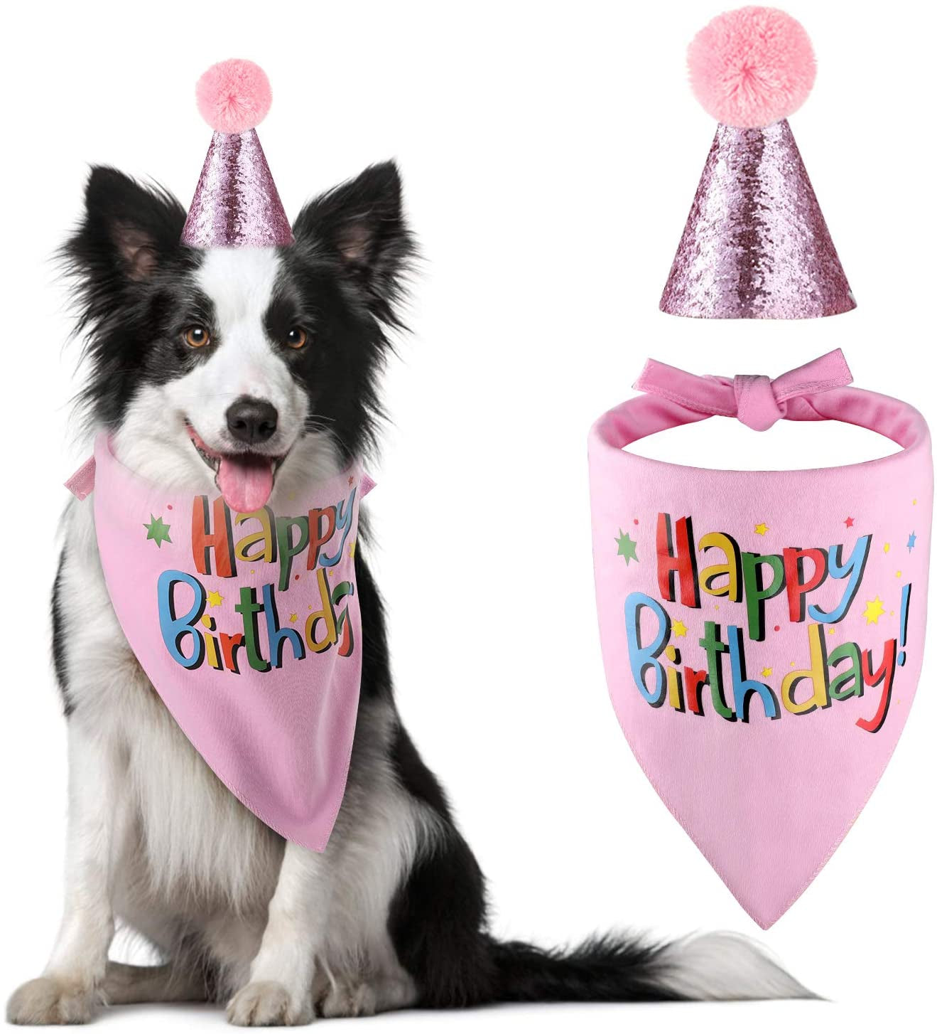 Blaoicni Dog Birthday Bandana Hat Scarf Party Supplies (Pink-Girl) Animals & Pet Supplies > Pet Supplies > Dog Supplies > Dog Apparel Blaoicni pink-girl  