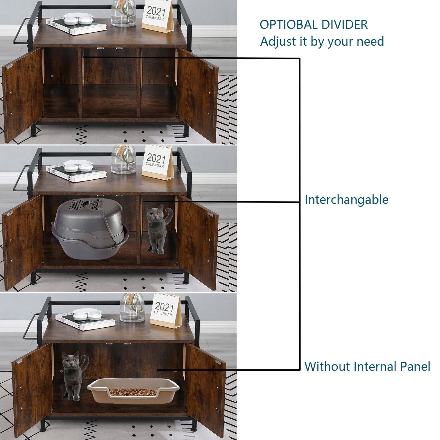 Cat Litter Box Enclosure with Metal Frame, Privacy Cat Washroom Bench, Litter Box Hidden, Pet Crate with Iron and Wood Sturdy Structure, Cat House Nightstand Animals & Pet Supplies > Pet Supplies > Cat Supplies > Cat Furniture Cat Washroom Litter Box Hidden   