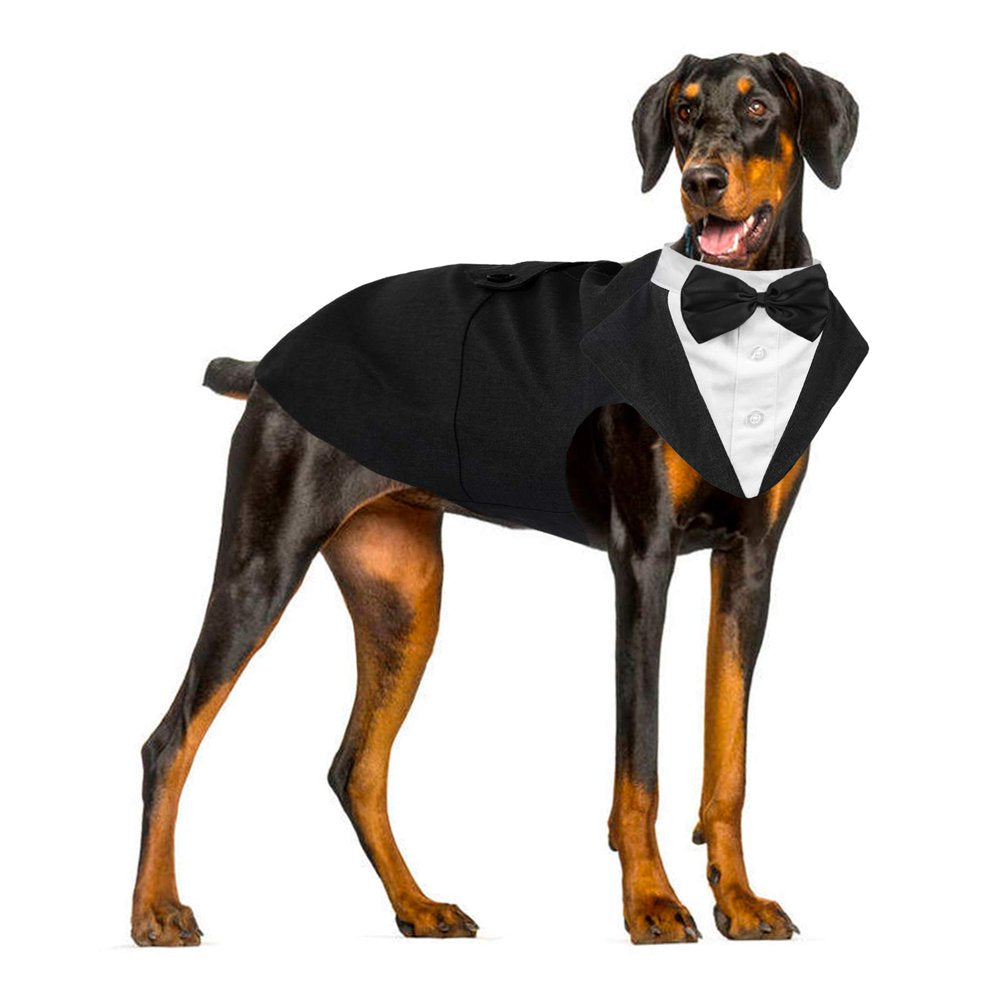 ROZKITCH Dog Formal Tuxedo Suit Costume with Collar Bandana Bow Tie Set for Wedding, Pet Tuxedo Suit for Medium Large Dog, Party Outfit Halloween Birthday Cosplay Elegant Dog Apparel Animals & Pet Supplies > Pet Supplies > Dog Supplies > Dog Apparel ROZKITCH XL Black 