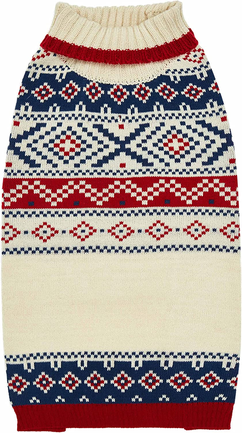 Blueberry Pet Artisan Chic Turtleneck Fair Isle Fall Winter Pullover Dog Sweater in Beige, Back Length 10", Warm Clothes for Small Dogs Animals & Pet Supplies > Pet Supplies > Dog Supplies > Dog Apparel Blueberry Pet Dog Sweater - Chic Creamy White 14 inch (Pack of 1) 