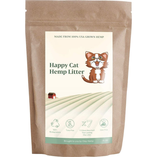 Happy Cat Hemp Kitty Litter - 100% Natural and Biodegradable - 7X Clay Absorbency, 4 Pound Bag