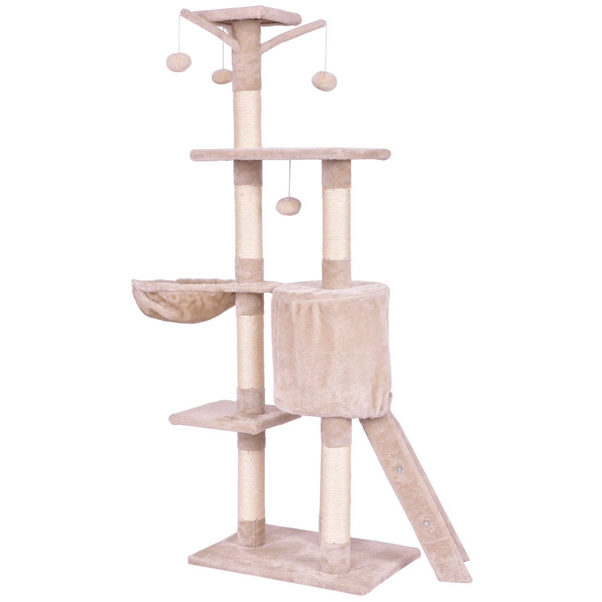 Gymax 56'' Cat Tree Kitten Pet Play House Furniture Condo Scratching Posts Ladder Beige Animals & Pet Supplies > Pet Supplies > Cat Supplies > Cat Furniture Gymax   