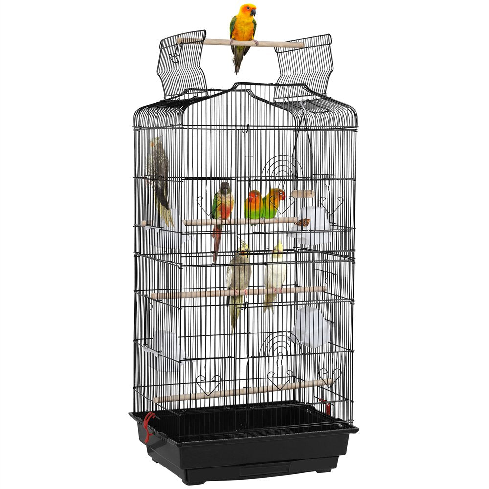 Topeakmart 41''H Open Top Metal Bird Cage with Perch Stand Black Animals & Pet Supplies > Pet Supplies > Bird Supplies > Bird Cages & Stands Topeakmart   