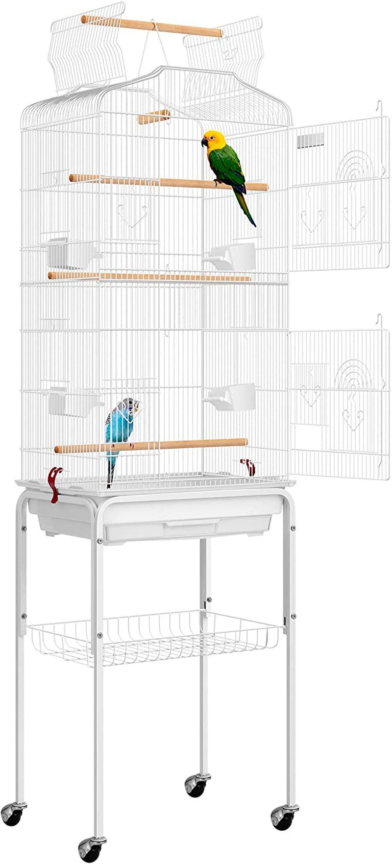 Khorne59.8 Inch Wrought Iron Bird Cage with Play Top and Rolling Stand for Parrots Conures Lovebird Cockatiel Parakeets Black Animals & Pet Supplies > Pet Supplies > Bird Supplies > Bird Cages & Stands Khorne White  