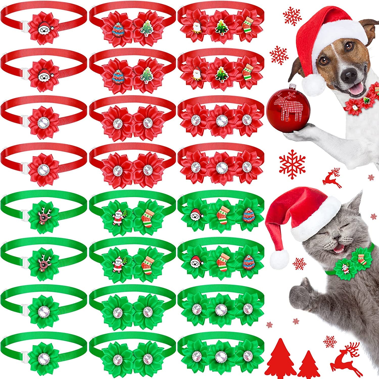 24 Pieces Christmas Dog Flower Collar Dog Bowties Adjustable Dog Collar Flower Artificial Diamond Flower Collar Christmas Dog Bow Collar Xmas Dog Accessories for Dogs Cats Pets (Elegant Style) Animals & Pet Supplies > Pet Supplies > Dog Supplies > Dog Apparel Saintrygo Elegant Style  