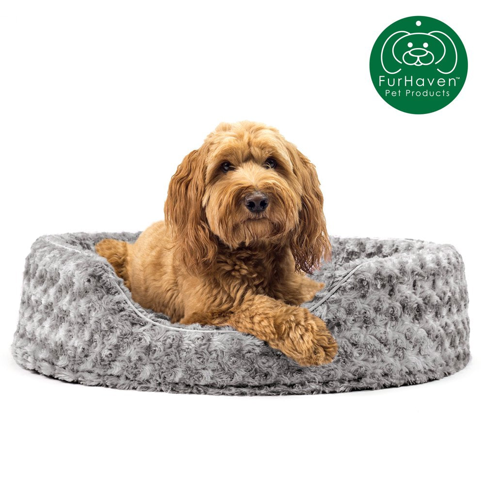 Furhaven | Oval Ultra Plush Pet Bed for Dogs & Cats, Strawberry, Medium Animals & Pet Supplies > Pet Supplies > Cat Supplies > Cat Beds FurHaven Pet L Gray 