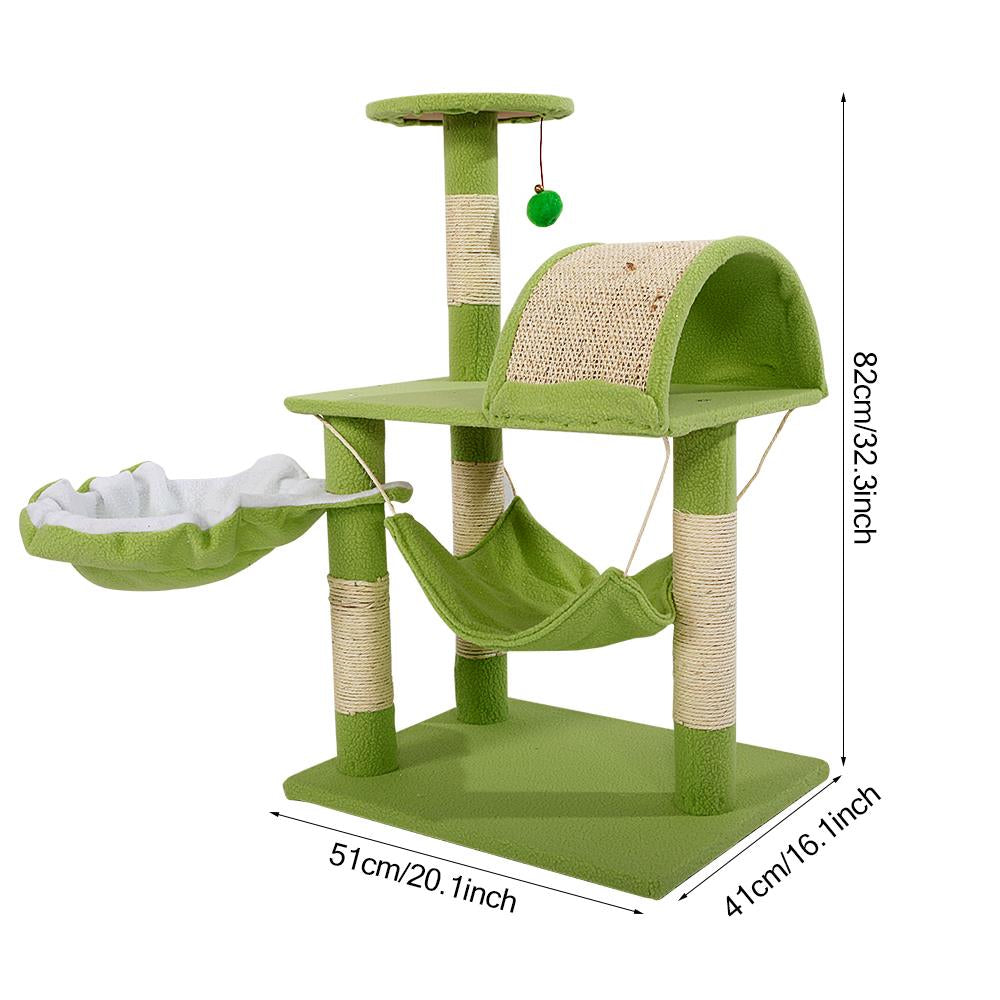 Ubesgoo 32" Cat Tree Tower Sisal Scratcher Condo Pet Furniture Kitten House with Hammock & Toy Green Animals & Pet Supplies > Pet Supplies > Cat Supplies > Cat Furniture KOL PET   