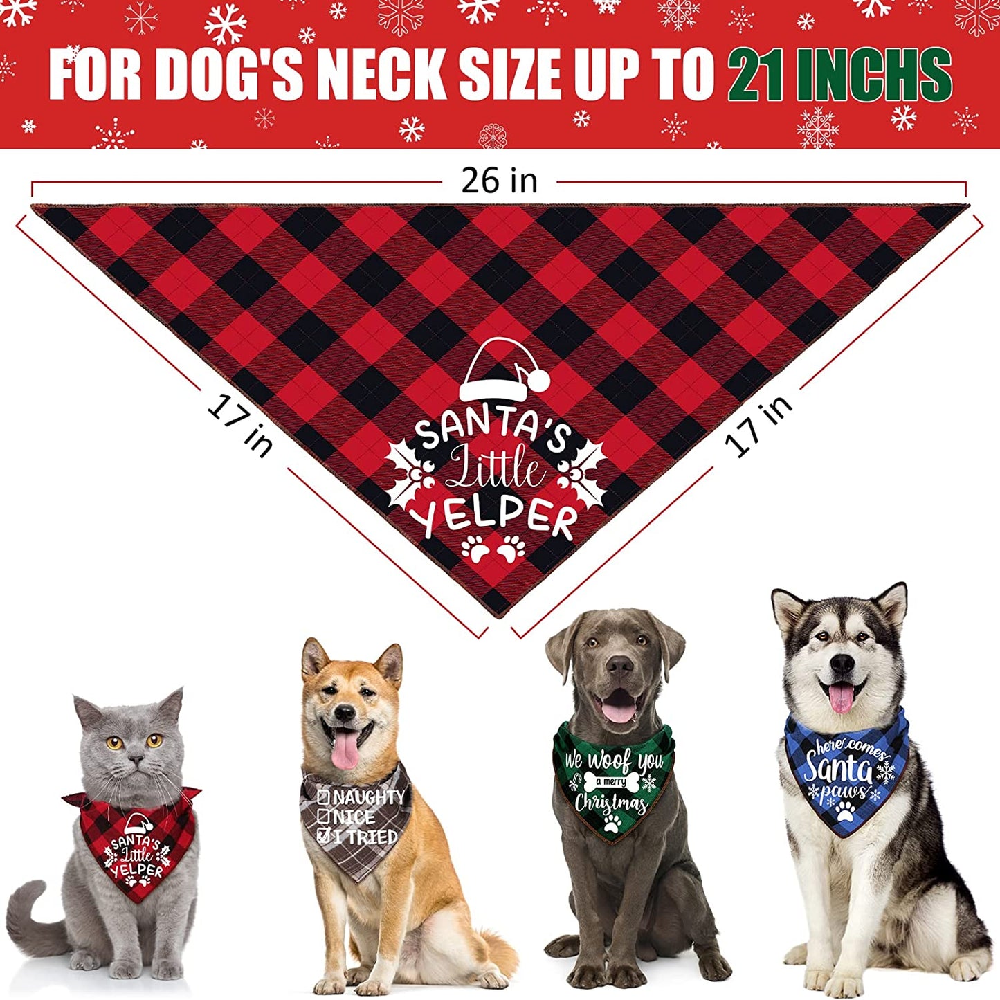 4 Pack Merry Christmas Xmas Dog Bandanas - Triangle Fall Christmas Xmas Dog Bandana Classic Plaid Pet Scarf Bibs Kerchief Gift Set Pet Holiday Accessories Decoration for Small to Large Puppy Dogs Cats Animals & Pet Supplies > Pet Supplies > Dog Supplies > Dog Apparel Remifa   