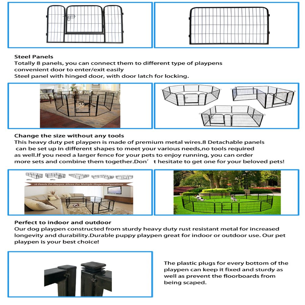 Elitezip Dog Playpen Pet Playpen for Dog, High Quality Large Indoor Portable Pet Playpen for Cats Dogs, Foldable Heavy Duty Metal Puppy Dog Run Fence for Small Medium Large Dogs with 8-Panel Animals & Pet Supplies > Pet Supplies > Dog Supplies > Dog Kennels & Runs Elitezip   