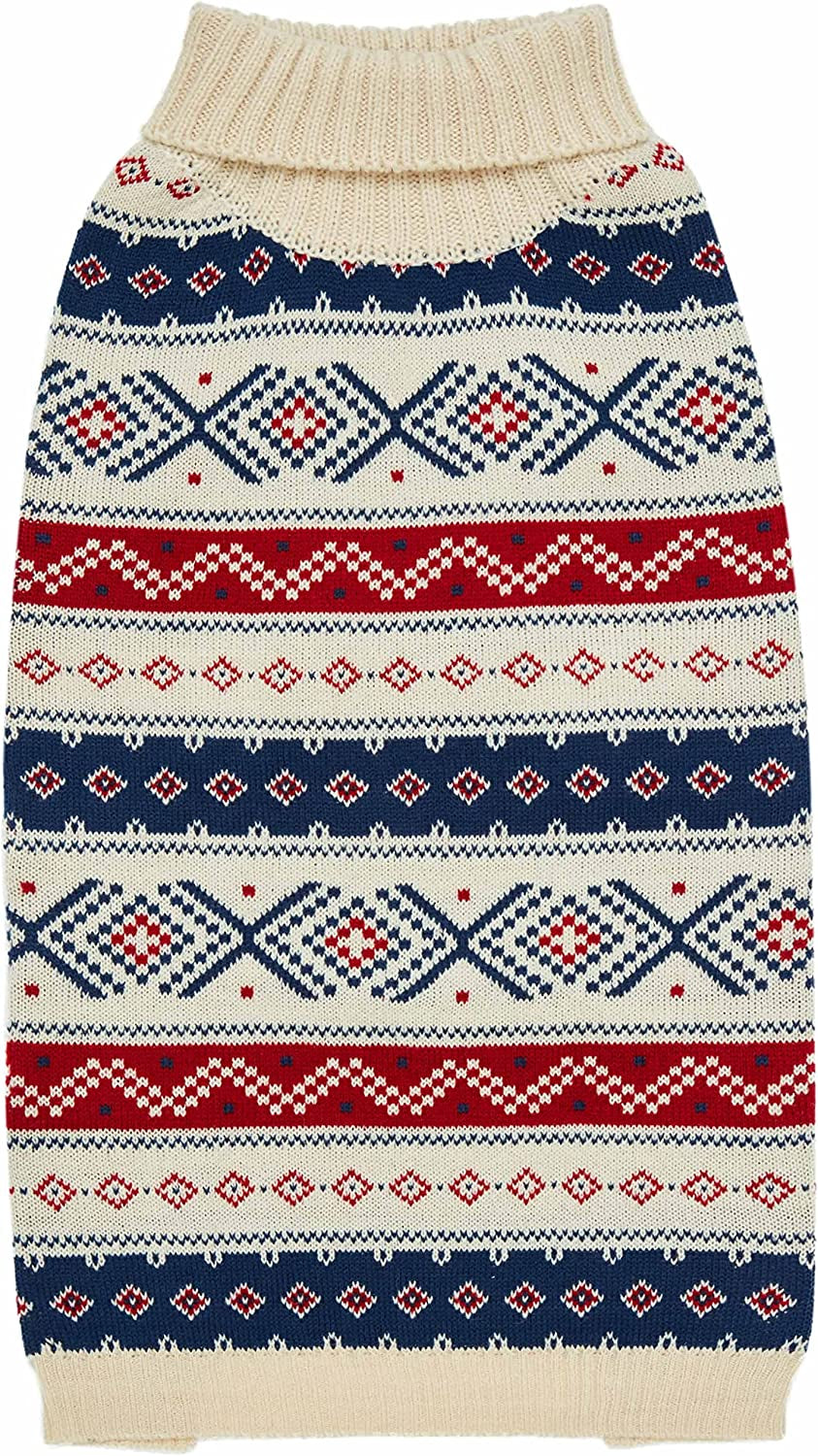 Blueberry Pet Artisan Chic Turtleneck Fair Isle Fall Winter Pullover Dog Sweater in Beige, Back Length 10", Warm Clothes for Small Dogs Animals & Pet Supplies > Pet Supplies > Dog Supplies > Dog Apparel Blueberry Pet Dog Sweater - Creamy White 14 inch (Pack of 1) 