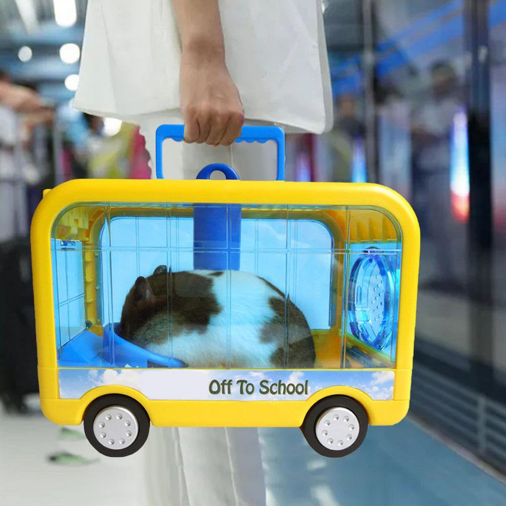 Pwtool Hamster Cage Guinea Pig Supplies and Accessories Small Pet Nest Hamster Campus Bus Portable Take-Away Cage Hamster Cage Portable Transport Device Small Animal Habitat Upgrade Animals & Pet Supplies > Pet Supplies > Small Animal Supplies > Small Animal Habitats & Cages Pwtool   