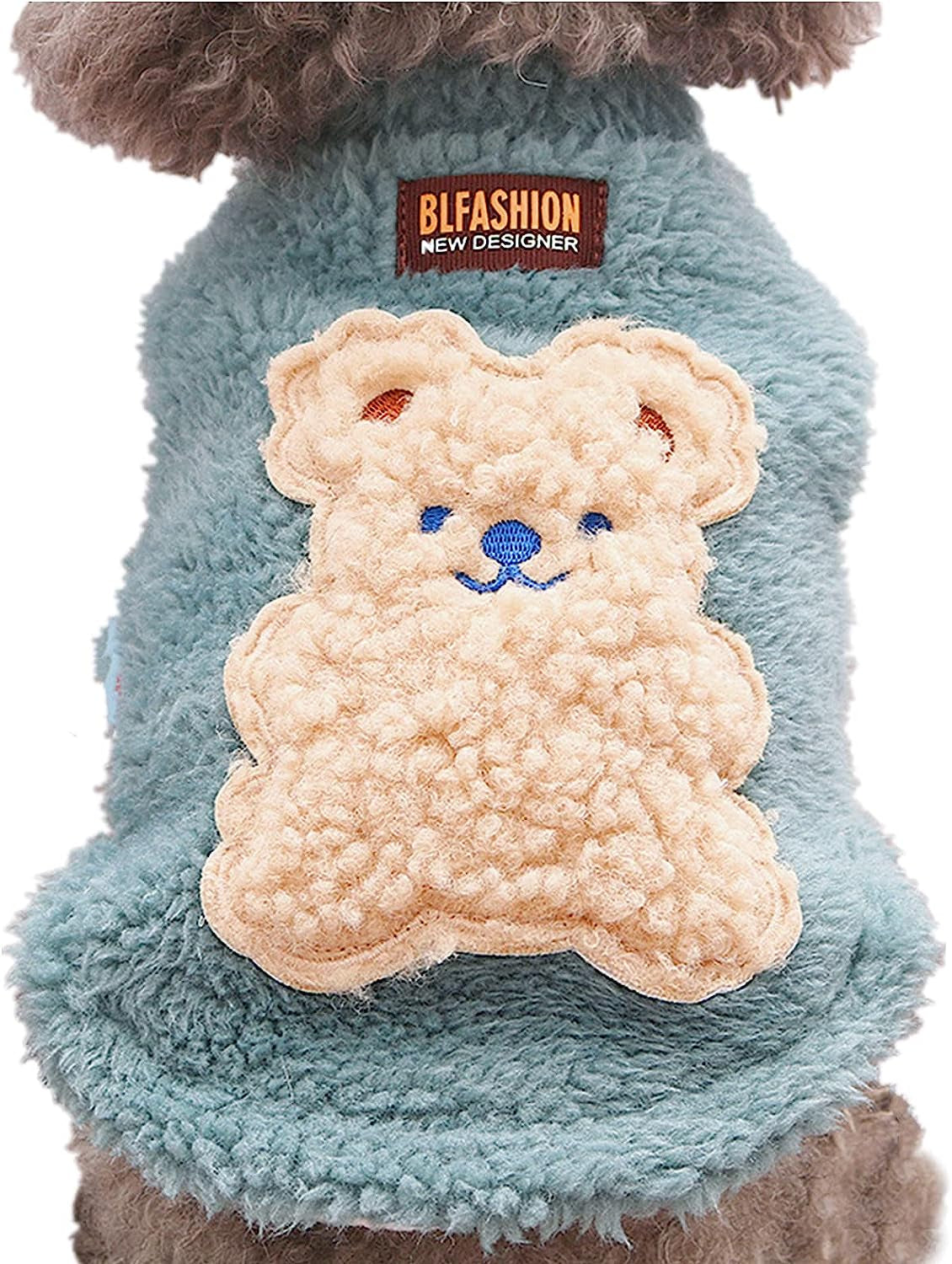 Loyanyy Plush Dog Coat Cute Bear Dog Cat Clothe Soft Warm Pet Vest Puppy Kitten Winter Sweater Fleece Dog Apparel for Cold Weather Blue Small Animals & Pet Supplies > Pet Supplies > Dog Supplies > Dog Apparel Loyanyy Blue Small 