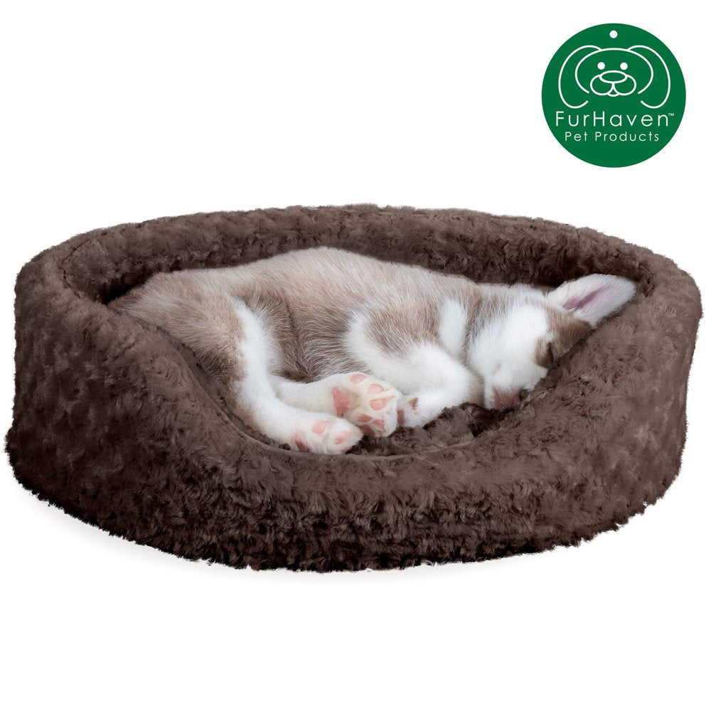 Furhaven | Oval Ultra Plush Pet Bed for Dogs & Cats, Strawberry, Medium Animals & Pet Supplies > Pet Supplies > Cat Supplies > Cat Beds FurHaven Pet M Chocolate 