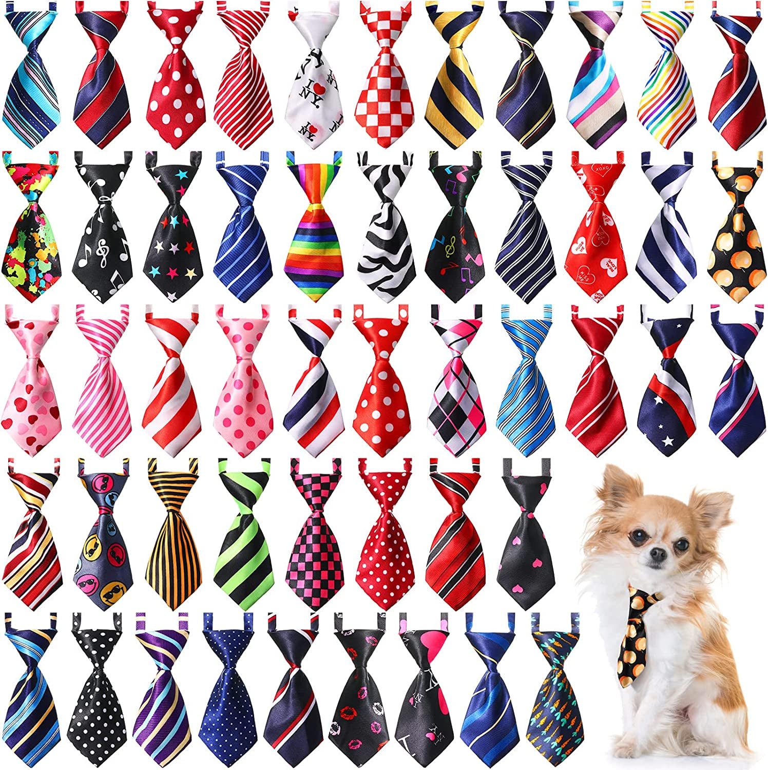 50 Pcs Dog Neck Tie Adjustable Cat Ties Collar 50 Kind of Assorted Patter Puppy Pet Bow Ties Grooming Accessories for Small Dogs Cats Birthday Photography Holiday Festival Party Gift Favor Animals & Pet Supplies > Pet Supplies > Dog Supplies > Dog Apparel Sadnyy   