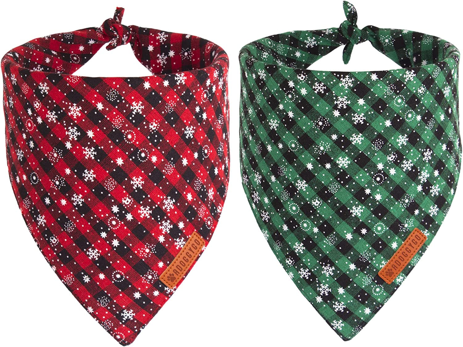 Adoggygo 2 Pack Dog Bandanas Christmas, Stylish Plaid Snowflake Dog Scarf, Premium Durable Fabric, Multiple Sizes Offered, Christmas Bandanas for Medium Large Dogs Pets (Large, Red) Animals & Pet Supplies > Pet Supplies > Dog Supplies > Dog Apparel ADOGGYGO Red&Green Small 