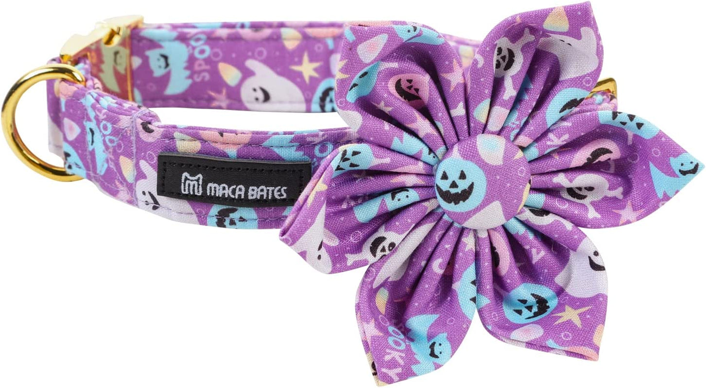 Maca Bates Dog Collar with Bow Tie- Adjustable Bows for Puppy Dogs with Metal Buckle Collar, Thanksgiving Day Halloween Dog Collar Bowtie for Small Medium or Large Boy and Girl Dog and Cat Animals & Pet Supplies > Pet Supplies > Dog Supplies > Dog Apparel M MACA BATES purple ghost flower Medium 