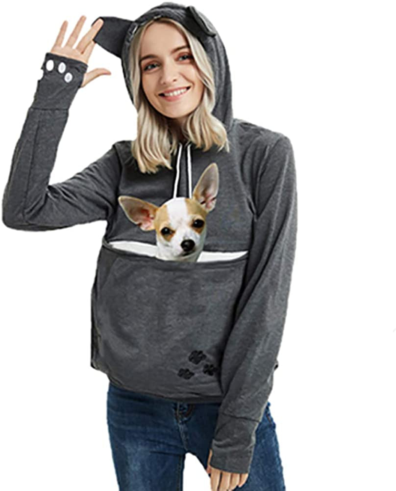 Women Pet Carrier Sweater Puppy Kitten Pouch Hoodies Long Sleeve plus Size Tops Animals & Pet Supplies > Pet Supplies > Dog Supplies > Dog Apparel ZIIFULLHOU Dark Grey 3X-Large 