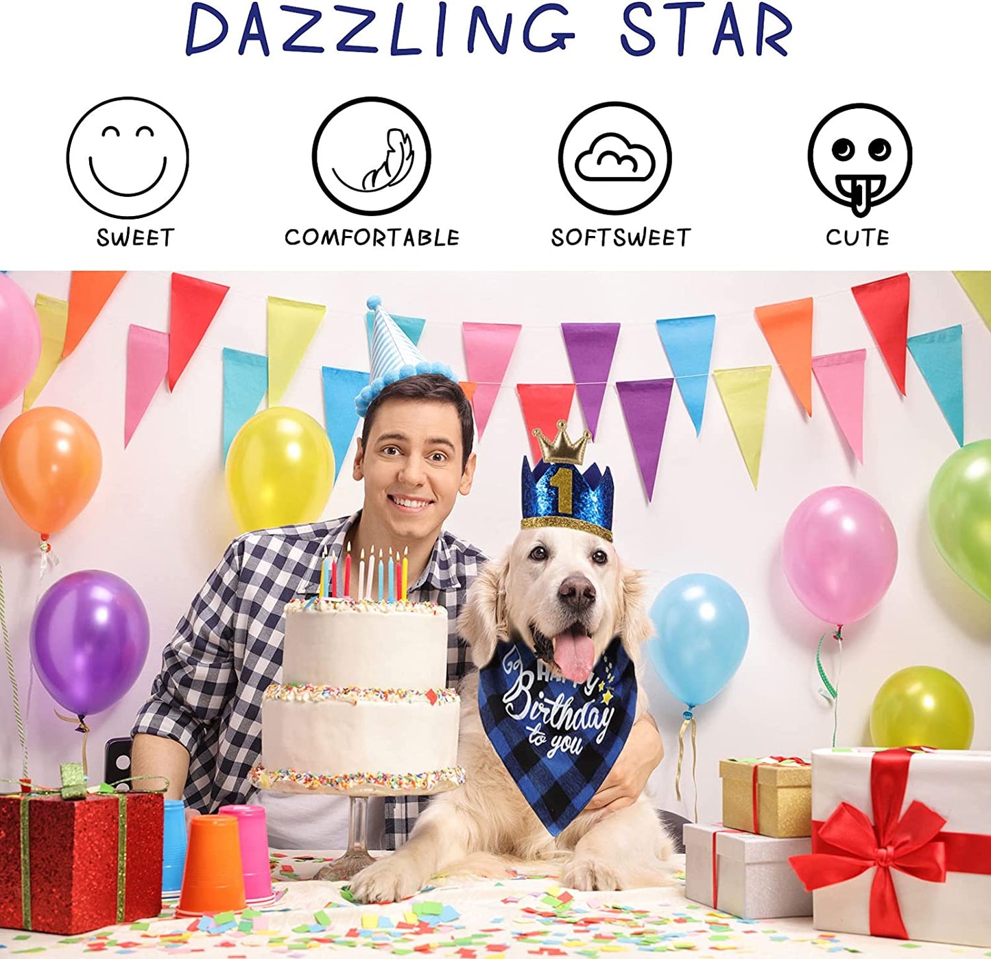 Dog Birthday Party Supplies Bandana Scarf Bling Dog Crown Hat Pet Bow Tie Collar Set with 0-9 Figures Pet Cute Costume Accessories for Small Medium Dog Puppy Kitten Pet Birthday Dress (Blue) Animals & Pet Supplies > Pet Supplies > Dog Supplies > Dog Apparel Weewooday   