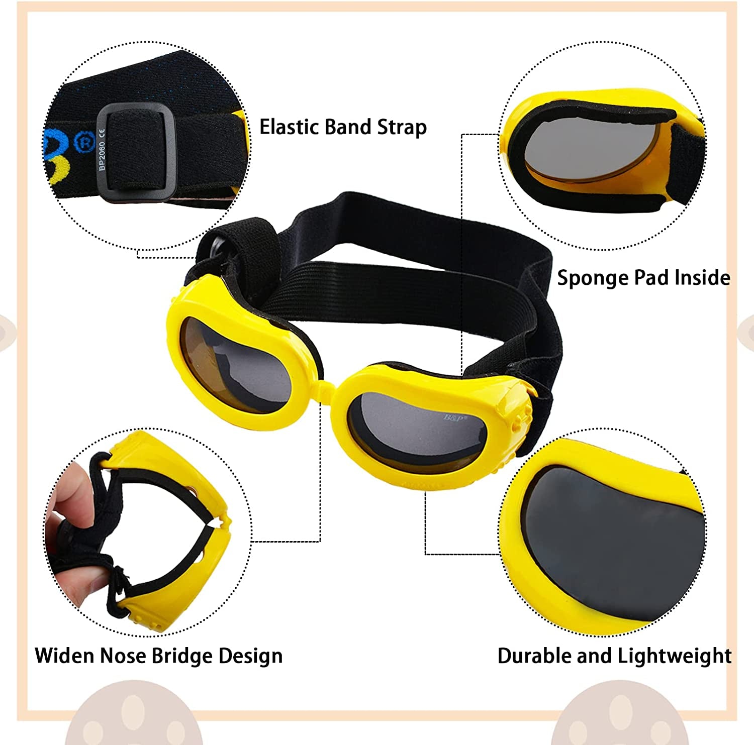 HACRAHO Dog Helmet and Goggles Set, 2 PCS Yellow 4 Inch Pet Dog Motorcycle Helmet and Sunglasses Dog Safety Cap with Adjustable Strap and Pet Goggles with Elastic Strap for Small Medium Dogs Animals & Pet Supplies > Pet Supplies > Dog Supplies > Dog Apparel HACRAHO   