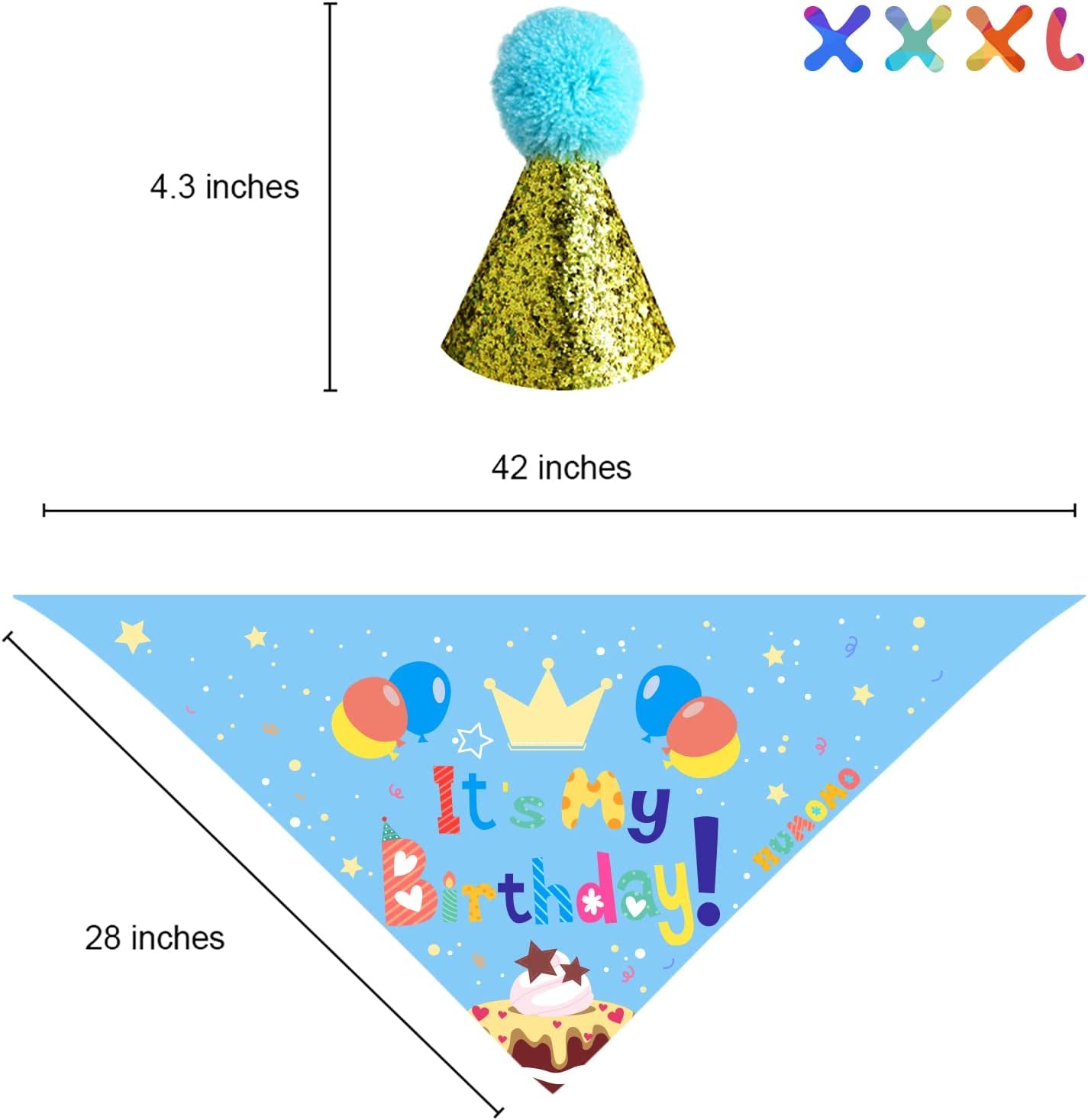 Extra Large Dog Birthday Bandanas，Humomo 28''-42'' XXXL Dog Bandanas Large Breed Birthday Praty Gift Dog Scarf Kerchief Adjustable Bib Set with Cute Hat for Large Dogs Animals & Pet Supplies > Pet Supplies > Dog Supplies > Dog Apparel HUMOMO   