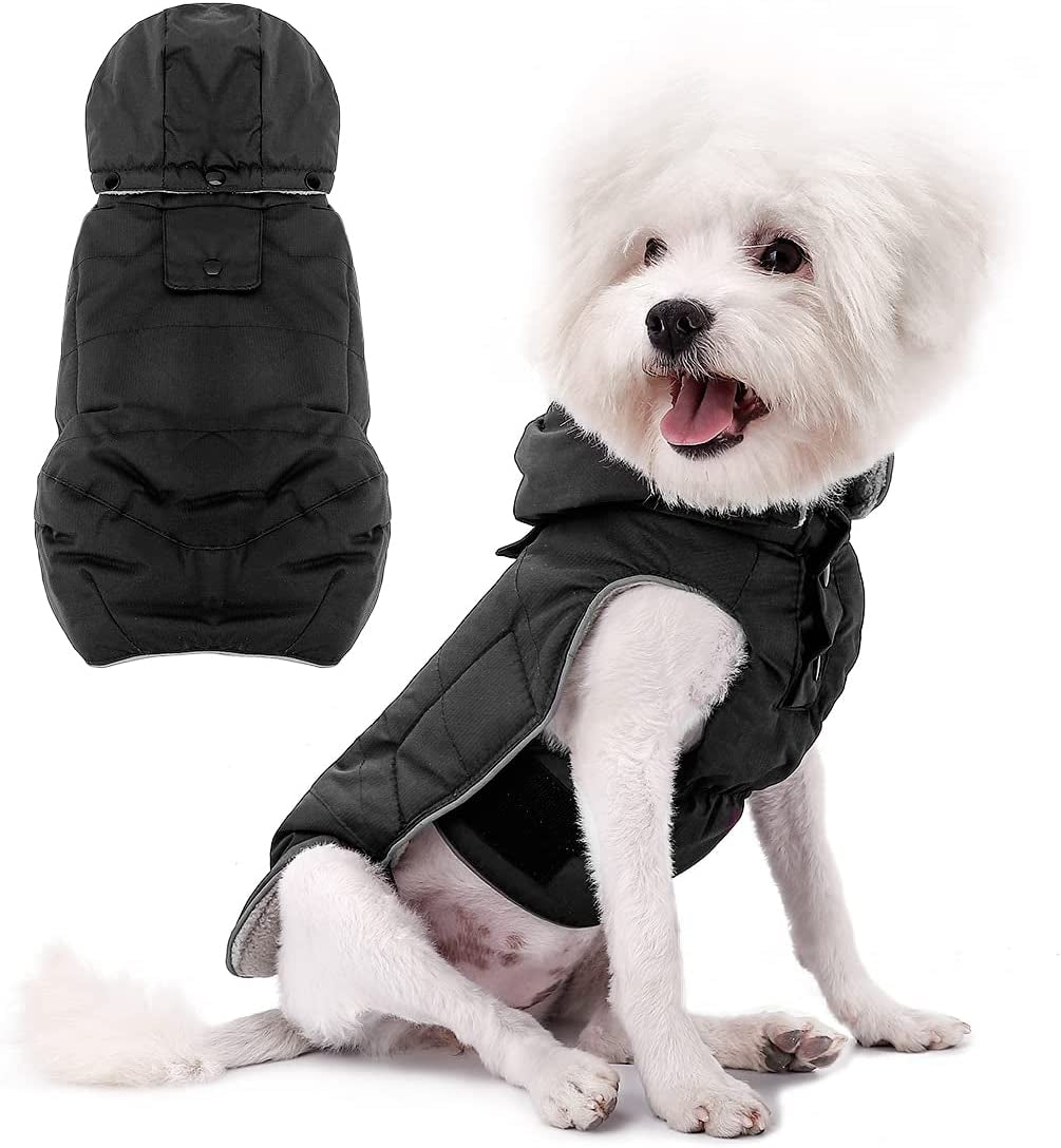 VOOPET Dog Jacket, Waterproof Warm Winter Coat for Small Medium Dogs - Soft Fleece Lining Pet Costume, Reflective Windproof Snowproof Cold Weather Padded Vest Dog Clothes with Detachable Hood (2XL) Animals & Pet Supplies > Pet Supplies > Dog Supplies > Dog Apparel voopet Black Large (Pack of 1) 