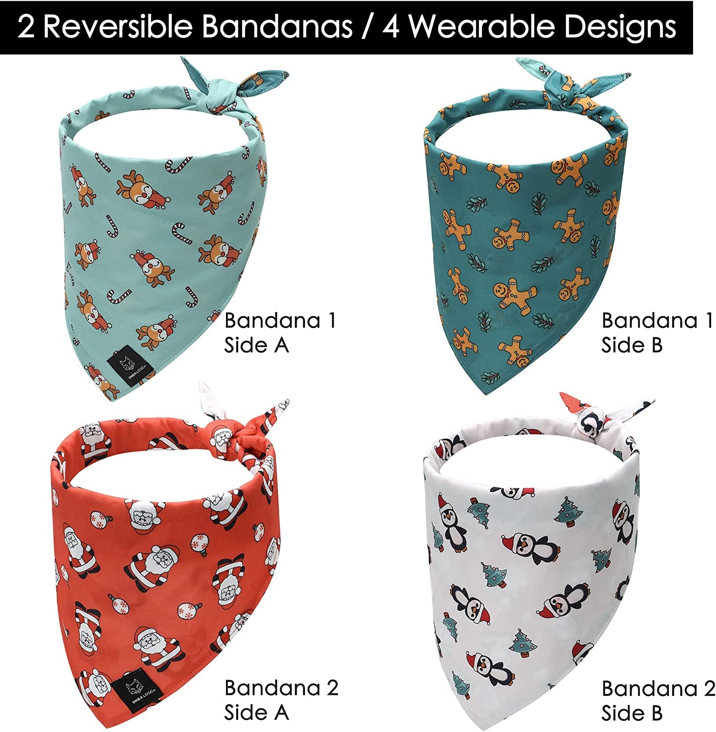 SHIBA LOGIC Christmas Dog Bandanas Pack of 2 - Xlarge - Reversible Dog Scarf Pet Bandana Puppy Bandana for Small Medium and Large Sized Girl and Boy Dogs - Holiday Themed Dog Apparel Accessories Animals & Pet Supplies > Pet Supplies > Dog Supplies > Dog Apparel Shiba Logic   