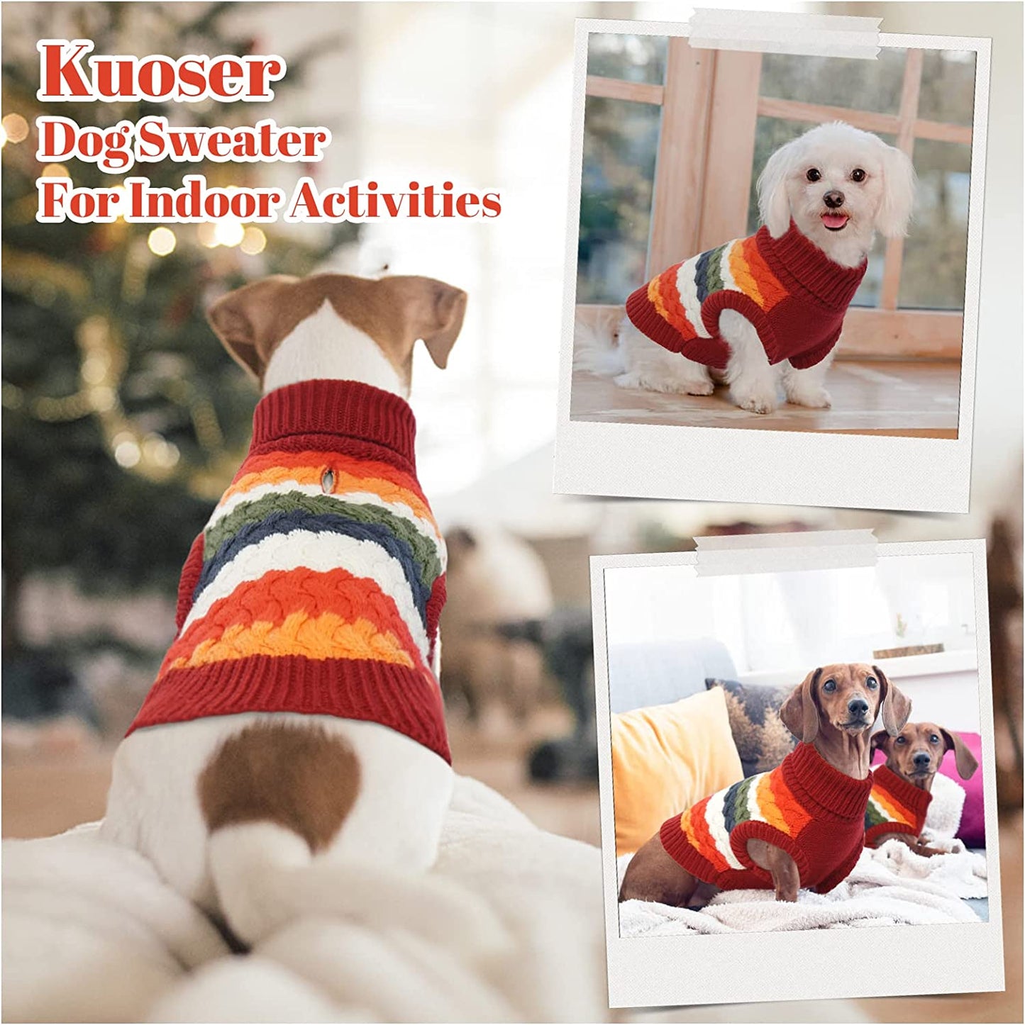 Kuoser Dog Sweater, Pet Cable Knitted Pullover Puppy Warm Clothes, Doggy Turtleneck Classic Knitwear Soft Thickening Doggie Outfit, Cold Weather Thermal Wear for Small Medium Dogs Cats Animals & Pet Supplies > Pet Supplies > Dog Supplies > Dog Apparel Kuoser   