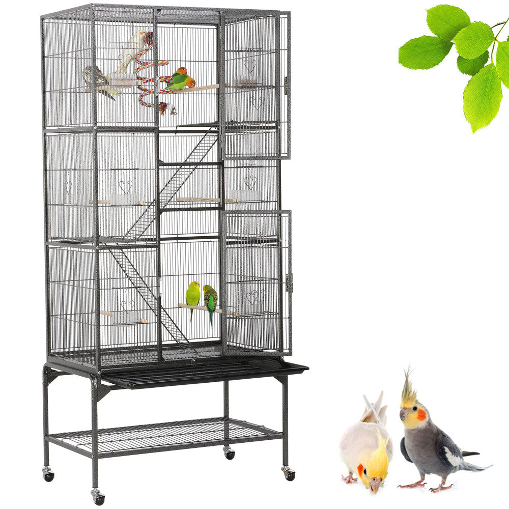 Topeakmart 69''H Mobile Extra Large Bird Cage Parrot Cage Rolling Metal Pet Cage with Detachable Stand, Black Animals & Pet Supplies > Pet Supplies > Bird Supplies > Bird Cages & Stands Topeakmart   