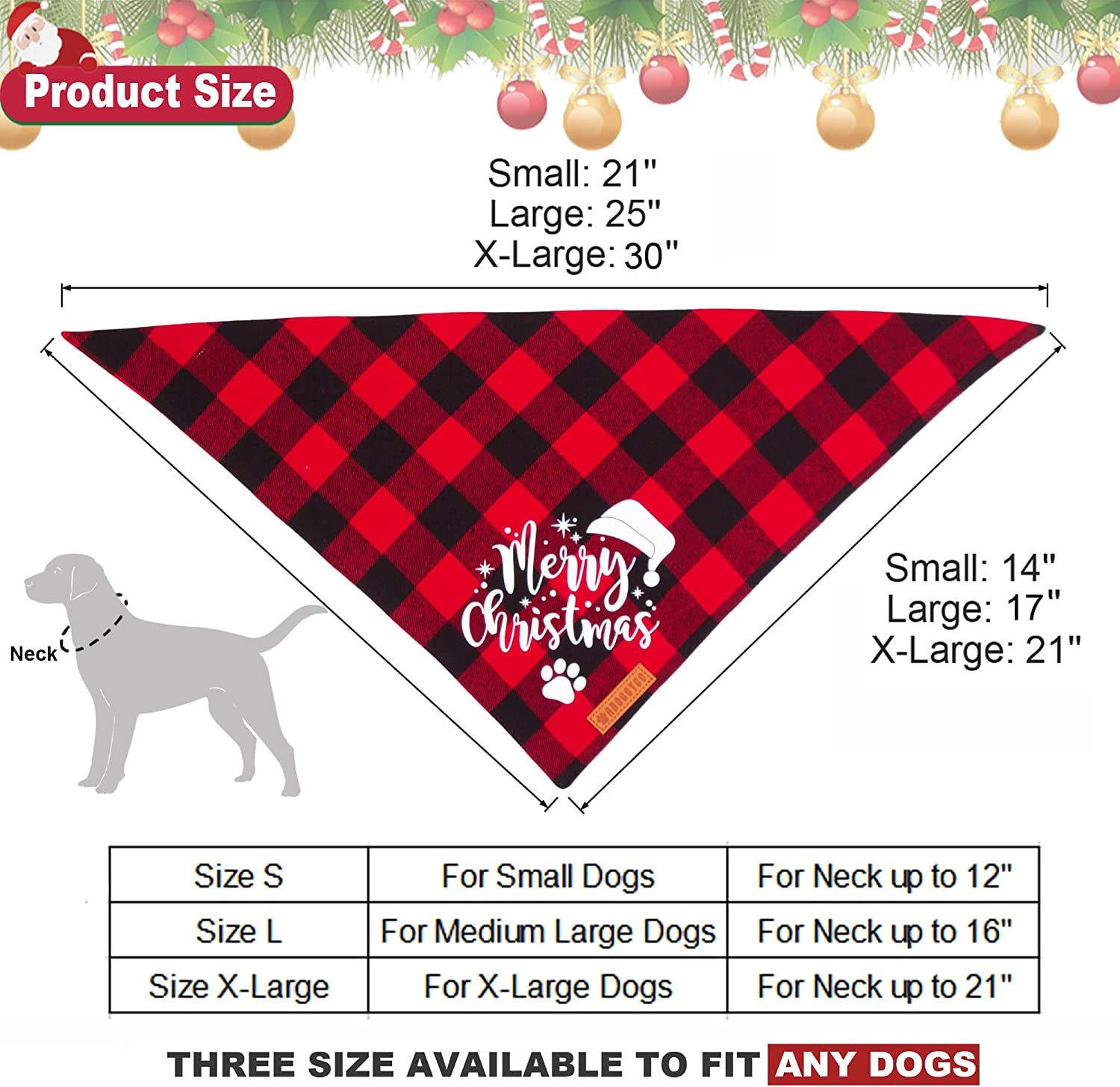 Adoggygo Christmas Dog Bandanas, Red Green Plaid Dog Christmas Scarf Bib, Multiple Sizes Offered, Merry Christmas Bandanas for Large X-Large Dogs Pets (X-Large, Red&Green) Animals & Pet Supplies > Pet Supplies > Dog Supplies > Dog Apparel ADOGGYGO   