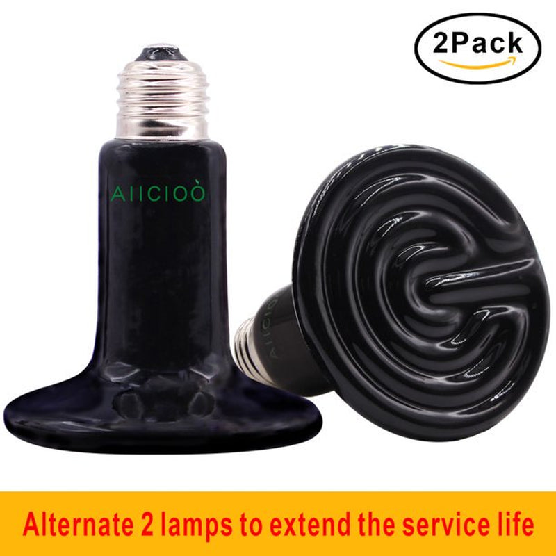 AIICIOO Ceramic Heat Lamp Basking Bulb Infrared Emitter Reptile Heat Lamp for Reptile Amphibian 2 Pack 100W  AIICIOO 100W  