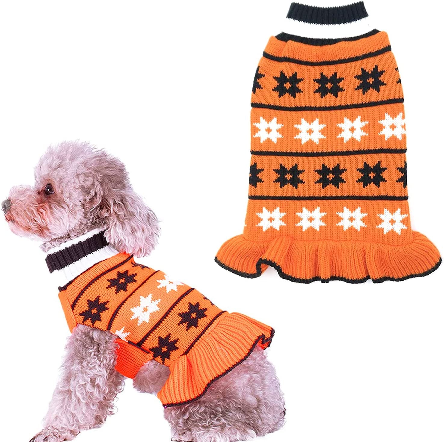 KYEESE Dog Sweaters for Small Dogs Turtleneck Dog Sweater Dress Knit Pullover Warm Animals & Pet Supplies > Pet Supplies > Dog Supplies > Dog Apparel kyeese 8# Girl Orange Large (Pack of 1) 