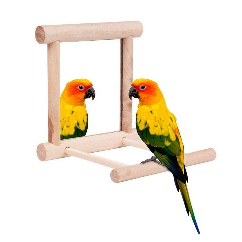 Parrot Swing Toy Wooden Bird Cage Mirror Chewing Toys Pet Bird Stand Supplies for Parrots Parakeets Cockatiels Conures Finches Budgie Parrots Love Birds by SYWAN Animals & Pet Supplies > Pet Supplies > Bird Supplies > Bird Cages & Stands SYWAN   