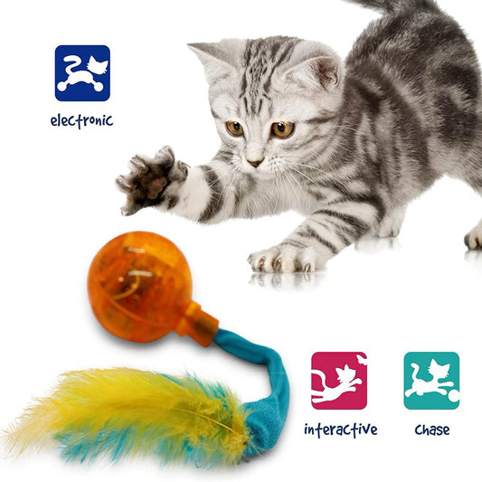 R2P Pet Categories Zany Cat Pouncing Action & Electronic Wiggling Cat Toy with Lights and Feathers