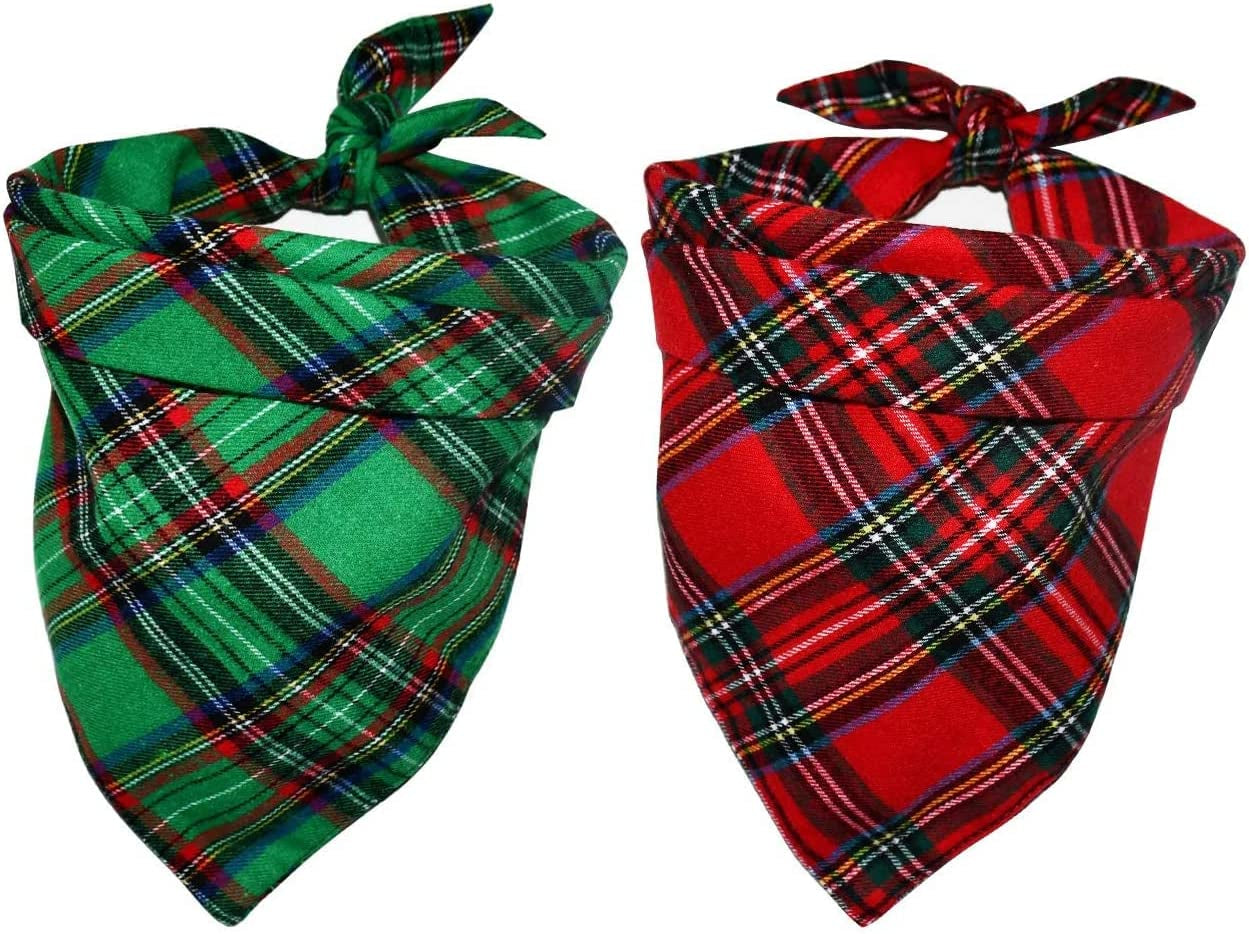 Malier 2 Pack Dog Bandana Christmas Classic Plaid Pets Scarf Triangle Bibs Kerchief Set Pet Costume Accessories Decoration for Small Medium Large Dogs Cats Pets (Green + Red, Large) Animals & Pet Supplies > Pet Supplies > Dog Supplies > Dog Apparel Malier Green + Red Small 