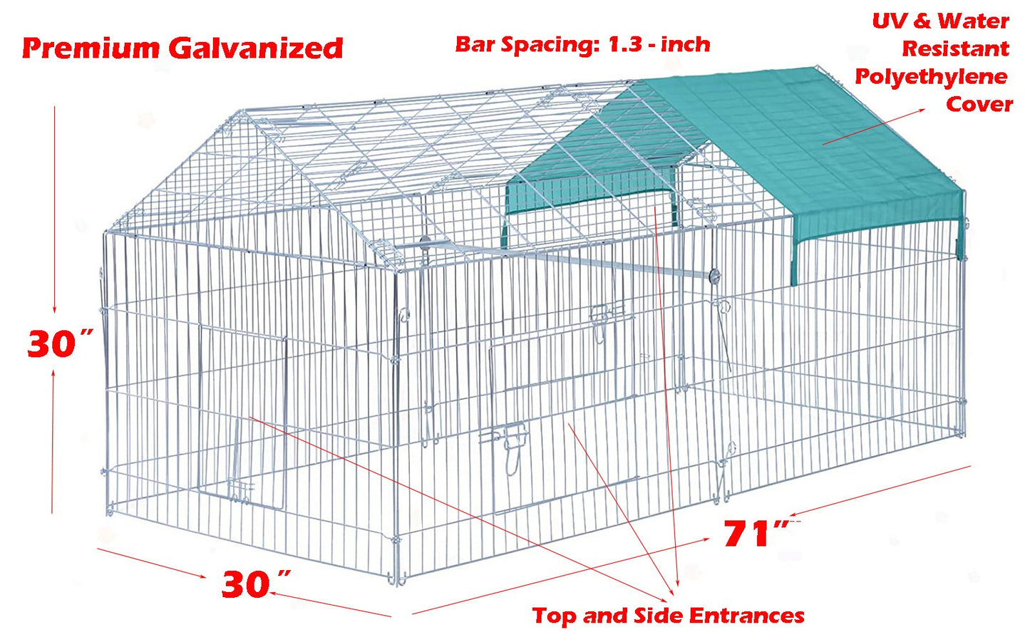 Large Galvanized 71"X30"X30"H Outdoor Puppies Kitten Run Metal Pet Hutch Enclosure Animal Playpen Waterproof Cover Animals & Pet Supplies > Pet Supplies > Dog Supplies > Dog Kennels & Runs Mcage   