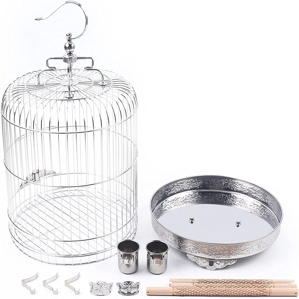 Miumaoev Large Stainless Steel Parakeet Bird Cage, 15.74 Inch Height Hanging Parrot Bird Cages with Stand for Cockatiels African Grey Quaker Parakeets Conures Pigeons Flight Perches Bird Cage Animals & Pet Supplies > Pet Supplies > Bird Supplies > Bird Cages & Stands Miumaeov   