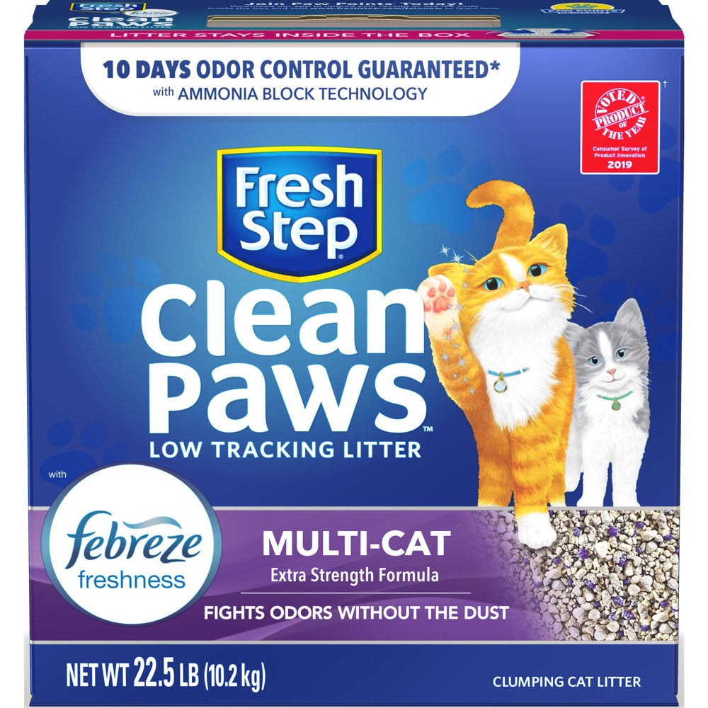 Fresh Step Clean Paws Multi-Cat Scented Litter with the Power of Febreze, Clumping Cat Litter, 22.5 Lbs
