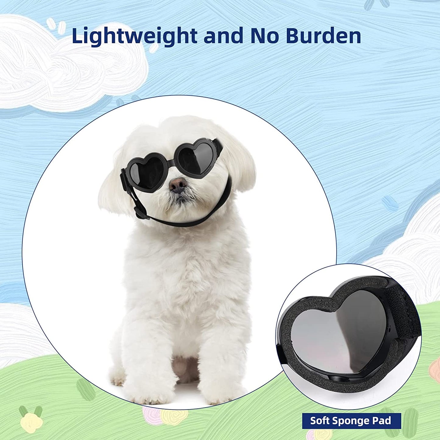 Sunglasses for Dogs, Dog Sunglasses Small Medium Breed, Small Breed Goggles Sun Glasses Doggies with Heart Shape Adjustable Strap for Dogs Doggy Sun Glasses Doggie Uv Protection Waterproof Windproof Animals & Pet Supplies > Pet Supplies > Dog Supplies > Dog Apparel Niubouio   