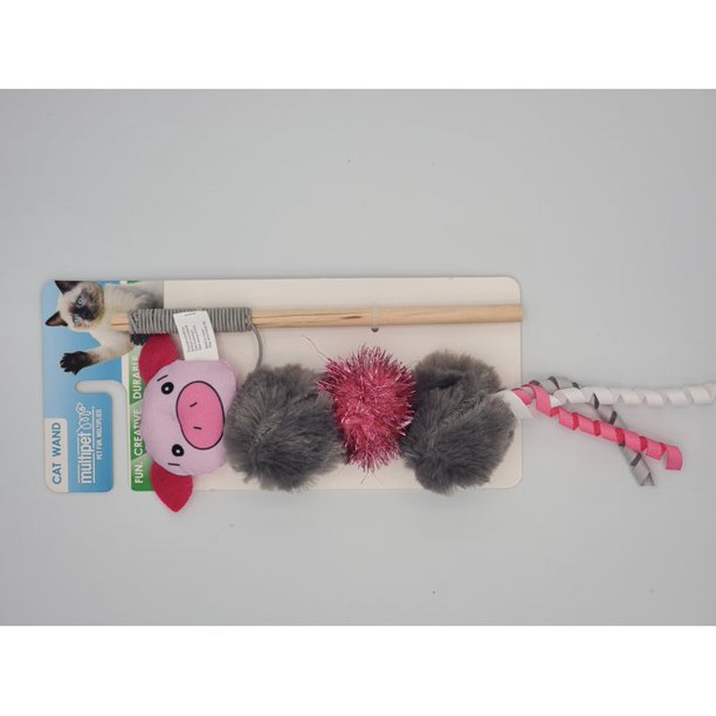 Multipet Wand Cat Toy Pig with Ribbon Animals & Pet Supplies > Pet Supplies > Cat Supplies > Cat Toys Multipet Gray  