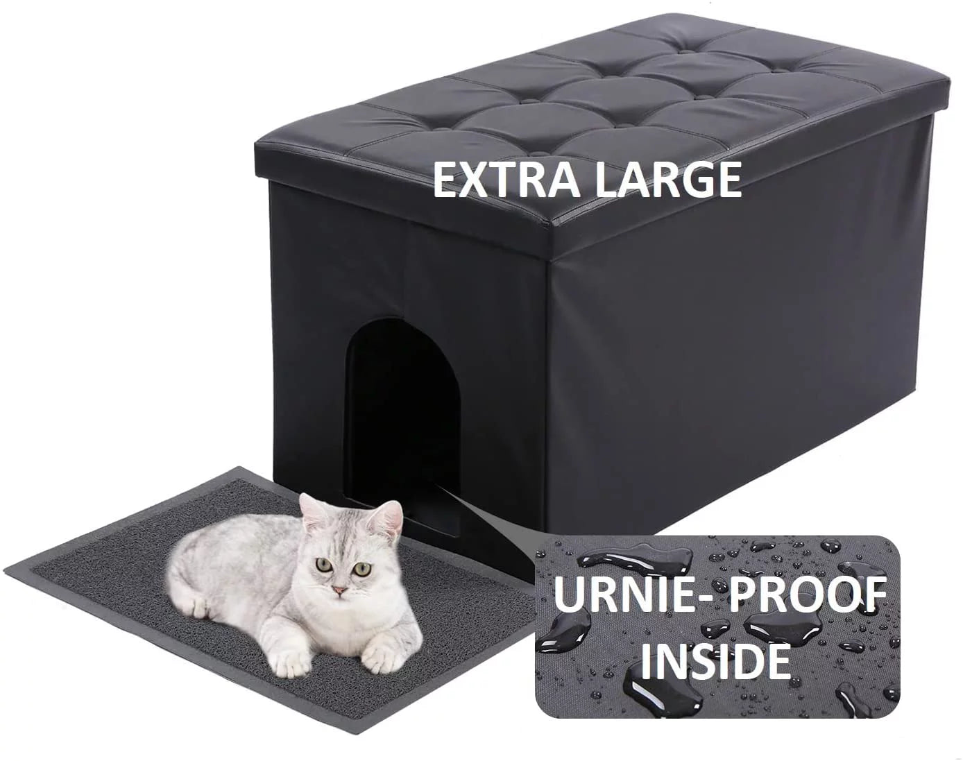 Cat Litter Box Enclosure Furniture Hidden, Cat Washroom Bench Storage Cabinet | Extra Large | Dog Proof | Waterproof Inside/Easy Clean | Easy Assembly | Odor Control |