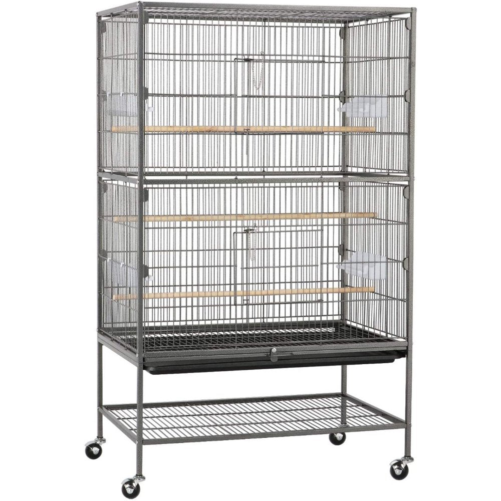 FINE MAKER 52" Bird Cage Large Rolling Metal Parrot Cage with 3 Stand 4 Feeders and Extra Storage Shelf,Black Birdcages Animals & Pet Supplies > Pet Supplies > Bird Supplies > Bird Cages & Stands FINE MAKER   