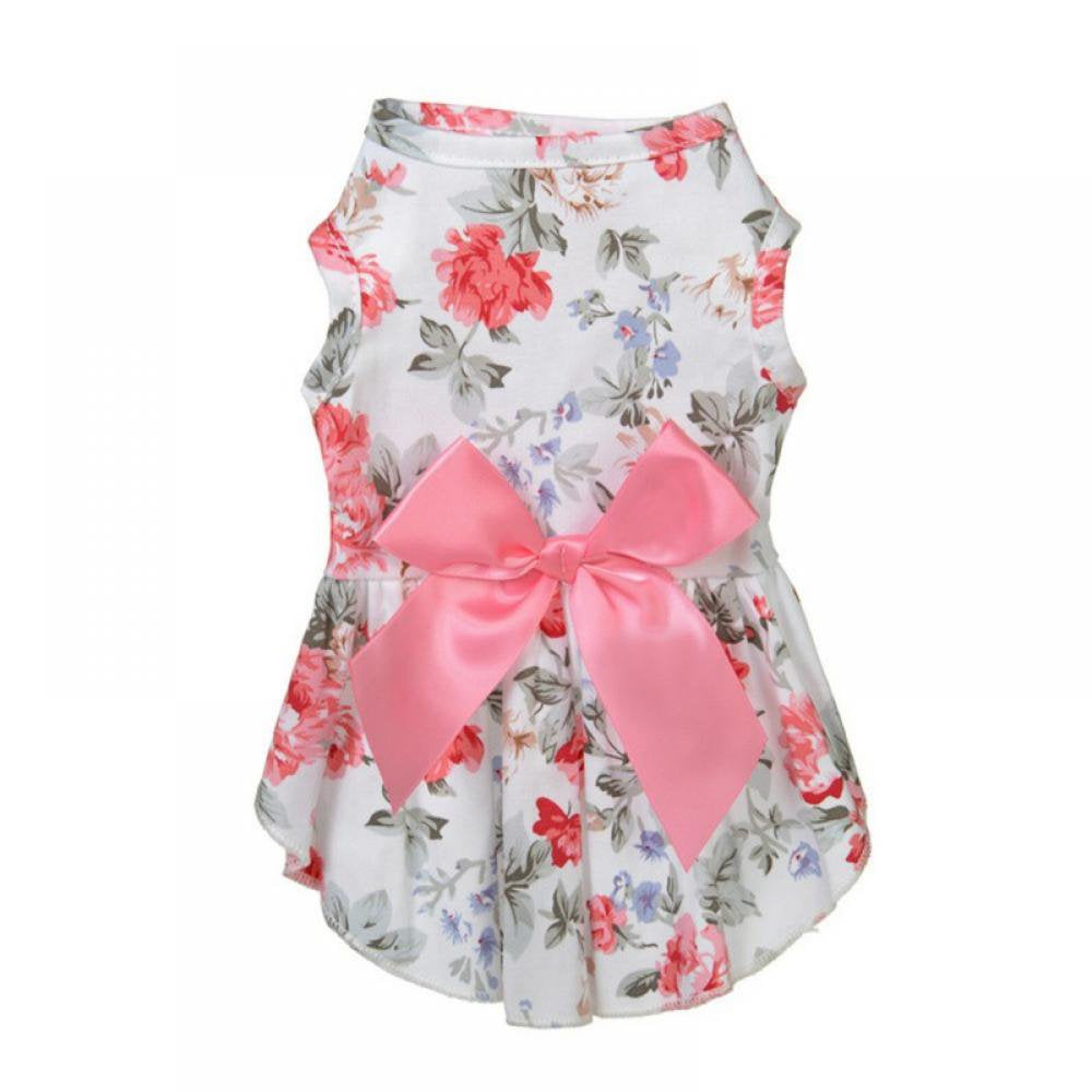 Cute Pet Dress Dog Dress with Lovely Bow Puppy Dress Pet Apparel Dog Clothes for Small Dogs and Cats Animals & Pet Supplies > Pet Supplies > Cat Supplies > Cat Apparel Tradecan 14/L Pink 