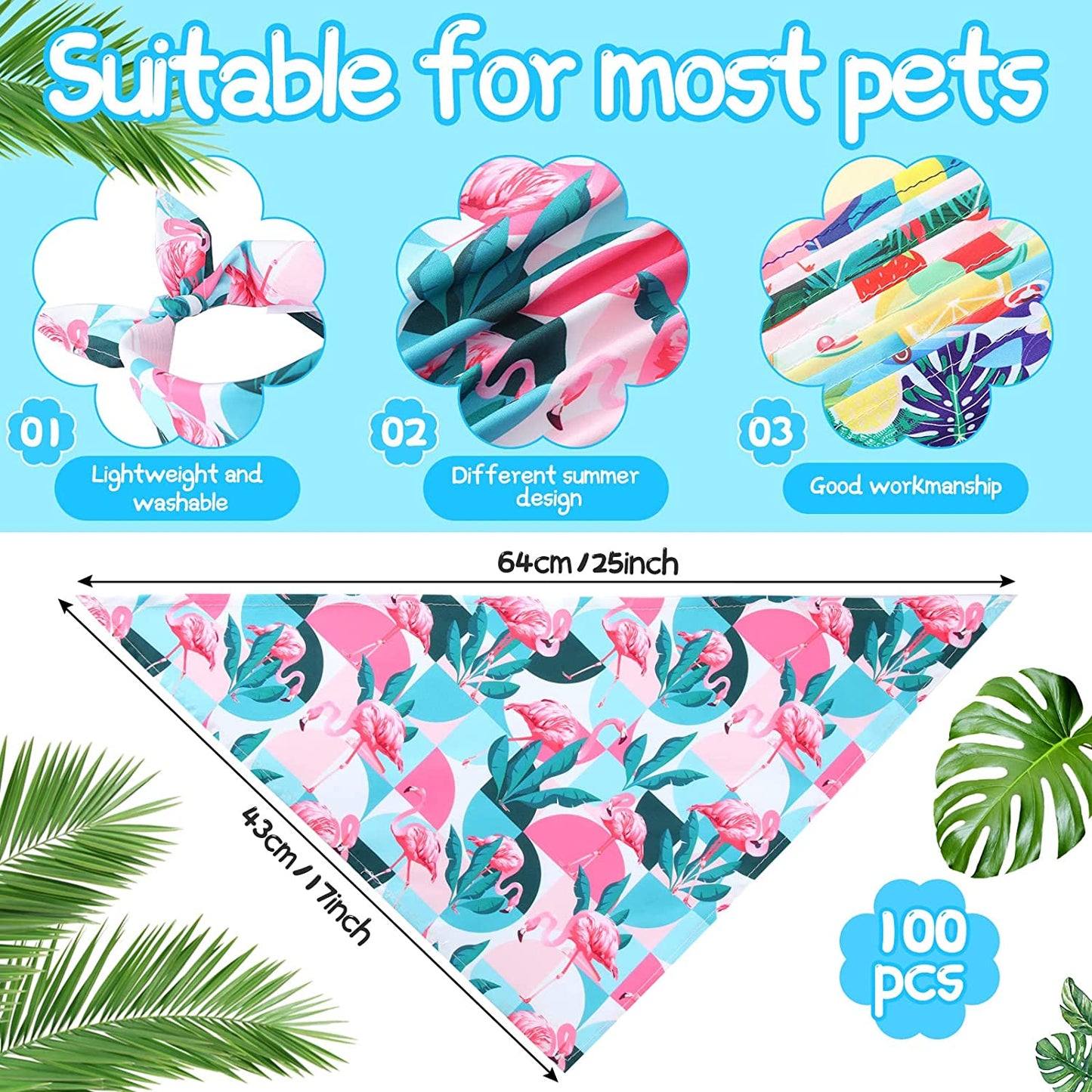 50 Pieces Summer Dog Bandanas Bulk Hawaiian Bandanas Bibs Triangle Dog Scarf Dog Kerchief Set Dog Bandanas with Fruit Leave Flamingo Patterns for Summer Pet Costume Accessories Decoration Animals & Pet Supplies > Pet Supplies > Dog Supplies > Dog Apparel Chunful   