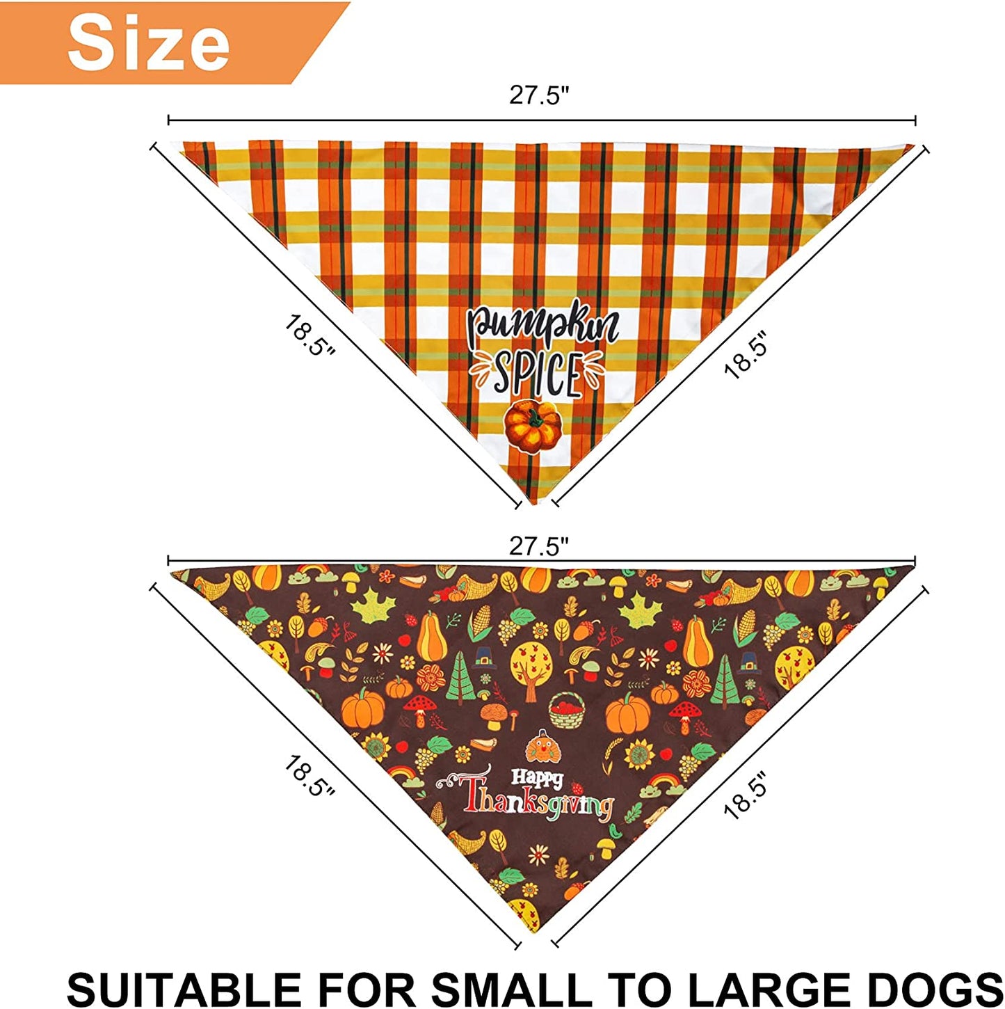 Roberly 2 Pack Thanksgiving Fall Dog Bandana, Reversible Happy Thanksgiving Dog Bandana Triangle Scarf Accessories Costumes for Small Medium Large Dogs Cats Pets Animals Animals & Pet Supplies > Pet Supplies > Dog Supplies > Dog Apparel Roberly   