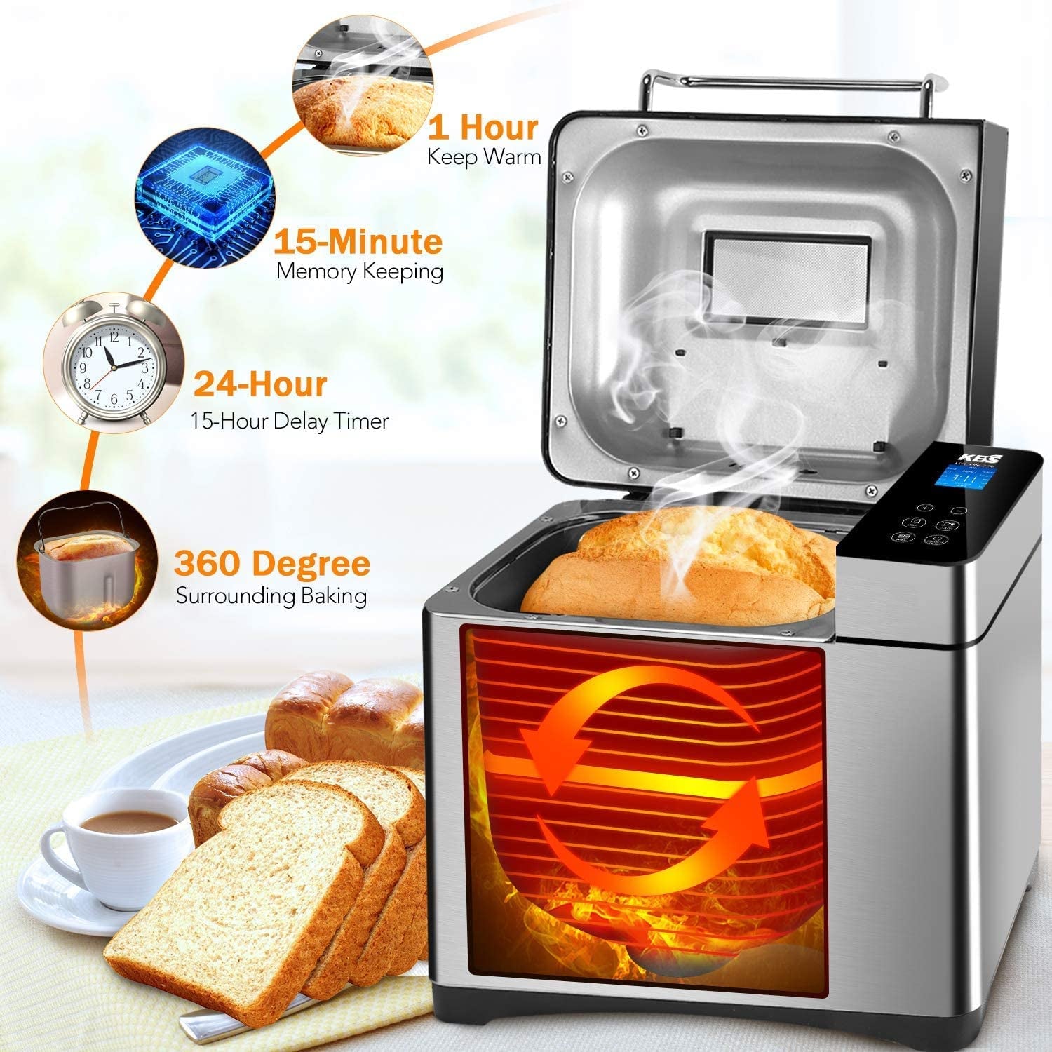 KBS Large 17-In-1 Bread Machine, 2LB All Stainless Steel Bread Maker with Auto Fruit Nut Dispenser, Nonstick Ceramic Pan, Full Touch Panel Tempered Glass, Reserve& Keep Warm Set, Oven Mitt and Recipes Animals & Pet Supplies > Pet Supplies > Dog Supplies > Dog Apparel KBS   