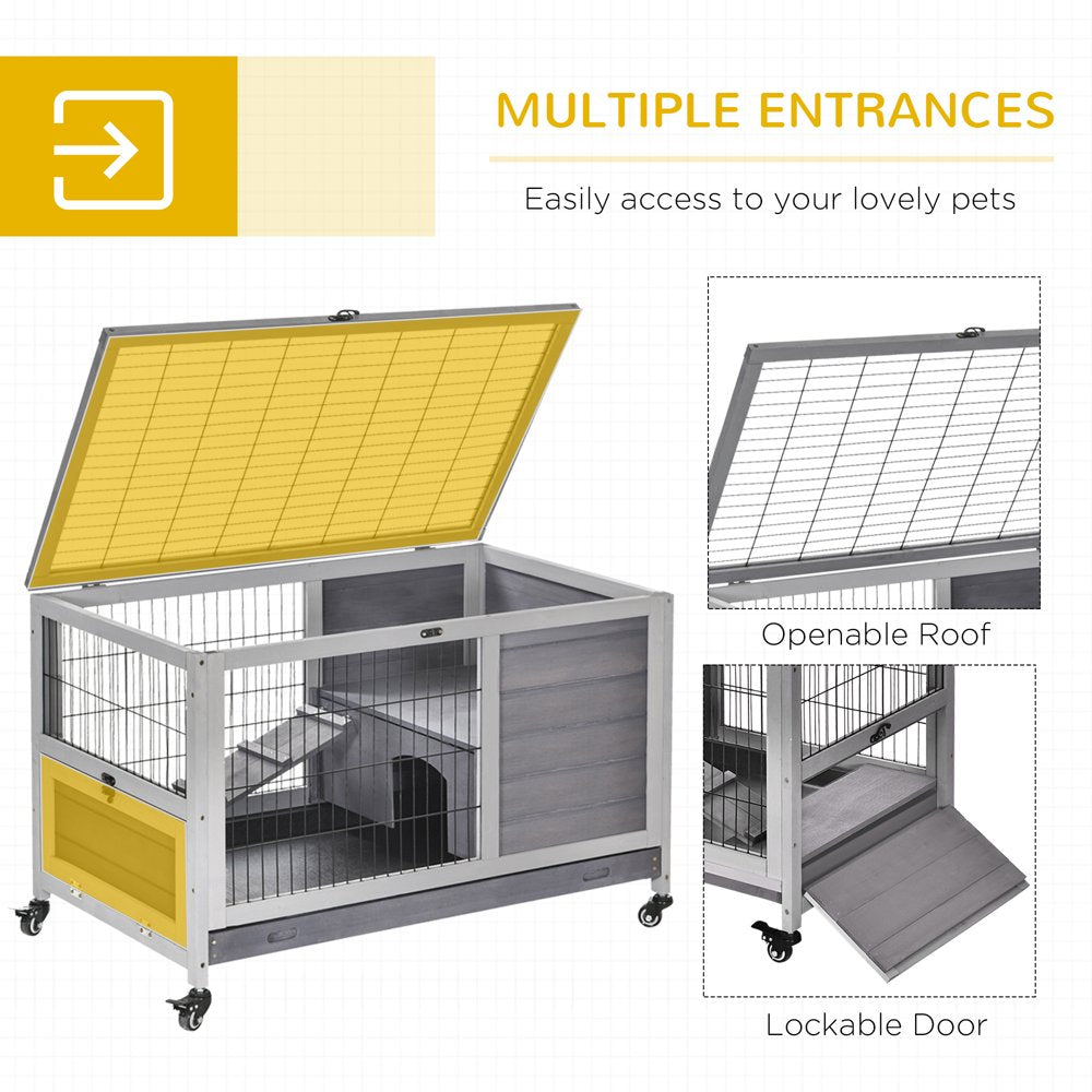 Pawhut Wooden Indoor Rabbit Hutch Elevated Cage Habitat with Enclosed Run with Wheels, Ideal for Rabbits and Guinea Pigs Animals & Pet Supplies > Pet Supplies > Small Animal Supplies > Small Animal Habitats & Cages Aosom LLC   