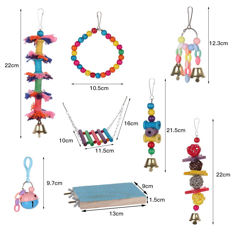 Okwish 8Pcs Bird Parrot Toys Swing Hanging Toy Bird Cage Toys Hammock Bell Swing Ladder Perch Chewing Toys Pet Accessories for Parrots Parakeets Cockatiels Finches Small Birds Animals & Pet Supplies > Pet Supplies > Bird Supplies > Bird Ladders & Perches okwish   