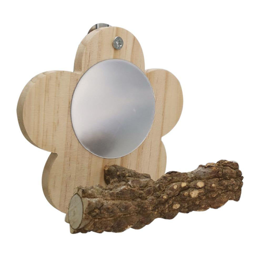 Gecorid Flower Bird Mirror with Perch Parrot Wood Perch Stand Birdcage Fun Stands for Small Parrot Canaries Parakeet Cockatiel Lovebird Exceptional Animals & Pet Supplies > Pet Supplies > Bird Supplies > Bird Cages & Stands Gecorid Wood Color  